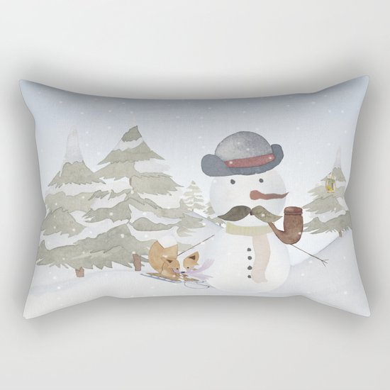 Winter Wonderland- Funny Snowman and friends - Watercolor illustration III Rectangular Pillow