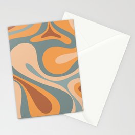 Mod Swirl Retro Abstract Pattern in Muted Slate Blue Orange Brown Stationery Card