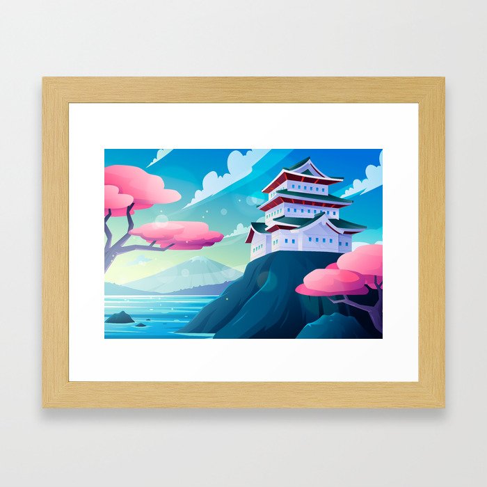 Japanese Temple On A Mountain Framed Art Print
