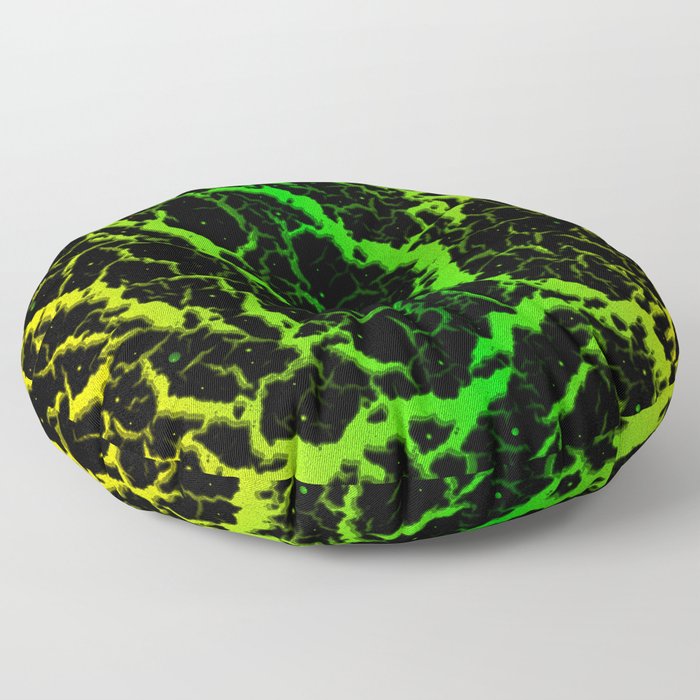 Cracked Space Lava - Yellow/Green Floor Pillow
