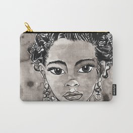 Something Like Frida Female Portrait Black and White Illustration Watercolor Ink Carry-All Pouch