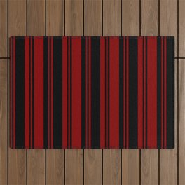[ Thumbnail: Maroon & Black Colored Striped Pattern Outdoor Rug ]