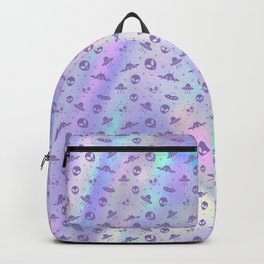 Holographic Aliens Backpack | Stars, Ufos, Art, Lilac, Psychedelic, Space, Colorful, Holographic, Graphicdesign, Digital 