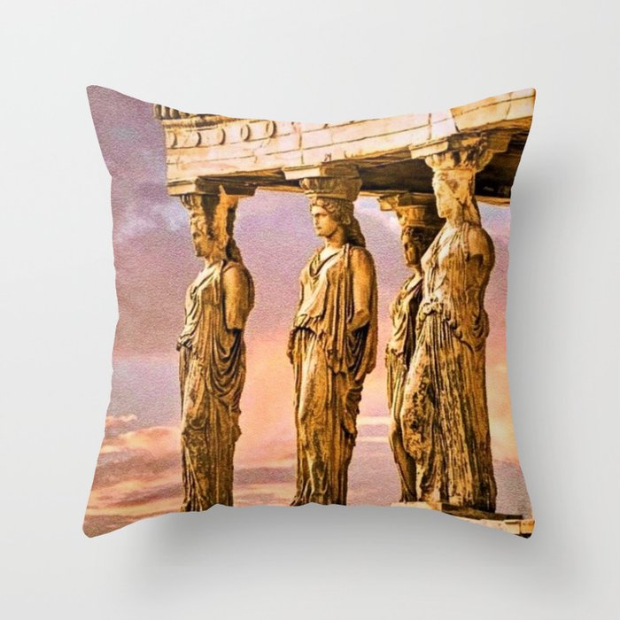 Porch of the Caryatids, Temple of Athena, Acropolis, Greece Portrait Painting Throw Pillow