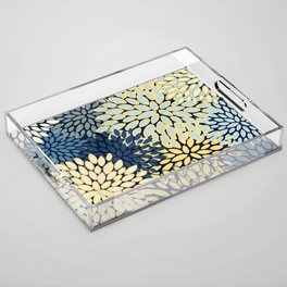 Modern Floral Yellow and Blue Art Acrylic Tray