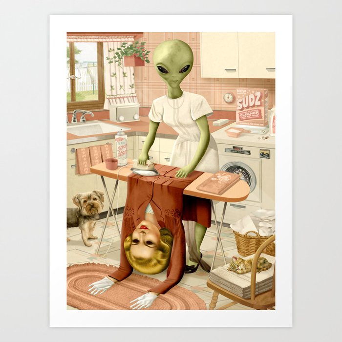 Laundry Day Kunstdrucke | Collage, Digital, Illustration, Vintage, Außerirdischer, Retro, Science-fiction