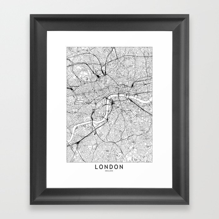 London White Map Framed Art Print by multipliCITY Society6