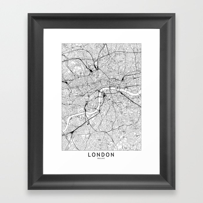 London White Map Framed Art Print