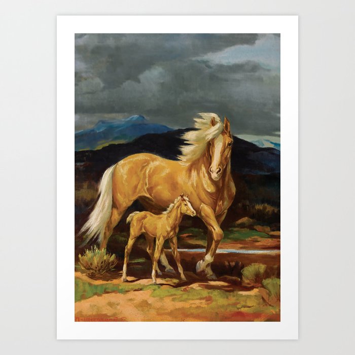 “Palomino Mare and Colt” Western Art Art Print