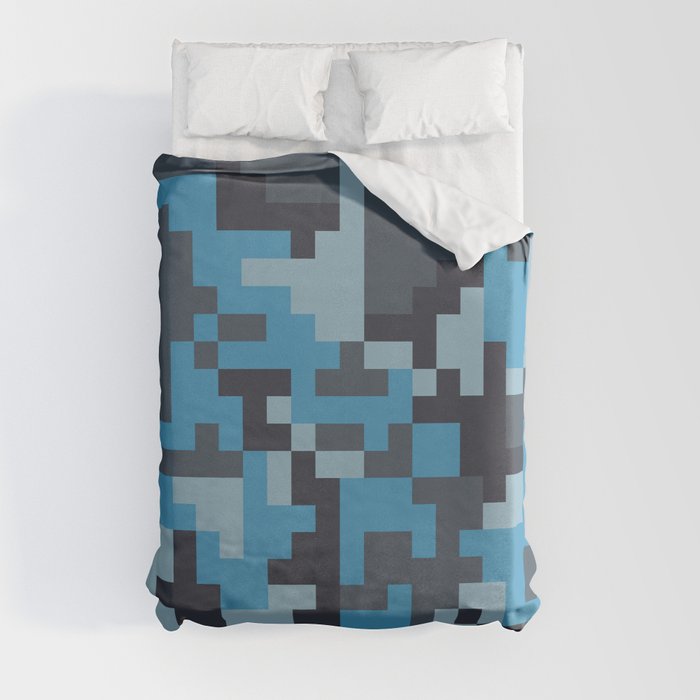 Blue and Grey Pixel Camo pattern Duvet Cover