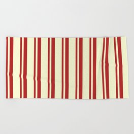 [ Thumbnail: Red & Light Yellow Colored Stripes/Lines Pattern Beach Towel ]
