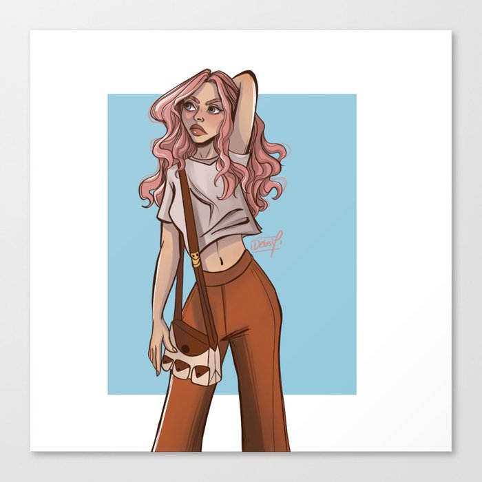 Pink Hair Girl Illustration Canvas Print