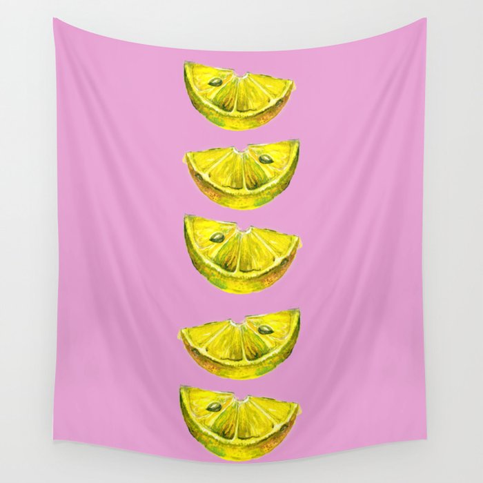 Lemon Slices Pink Wall Tapestry