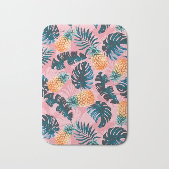 Pineapple and Leaf Pattern Bath Mat