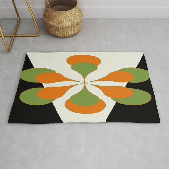 Mid-Century Modern Art 1.4 - Green & Orange Flower Rug