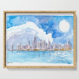 Chicago Skyline Impressions with Lake Michigan and Water Reflections Serving Tray