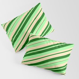[ Thumbnail: Dark Green, Green, and Beige Colored Stripes Pattern Pillow Sham ]