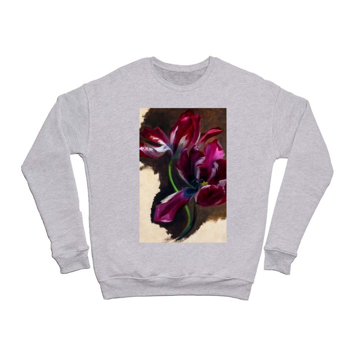 Study of a tulip in amethyst purple still life portrait floral painting for living room, kitchen, dinning room, bedroom home wall decor Crewneck Sweatshirt