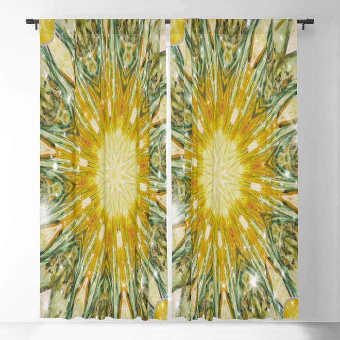 Green and Yellow with Sparkles Kaleidoscope Mandala Retro Abstract Blackout Curtain