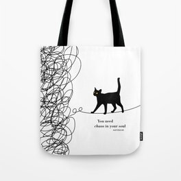 Friedrich Nietzsche "You need chaos in your soul" black cat literary quote Tote Bag