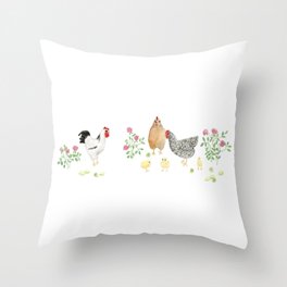 Chickens, Limes and Roses Throw Pillow