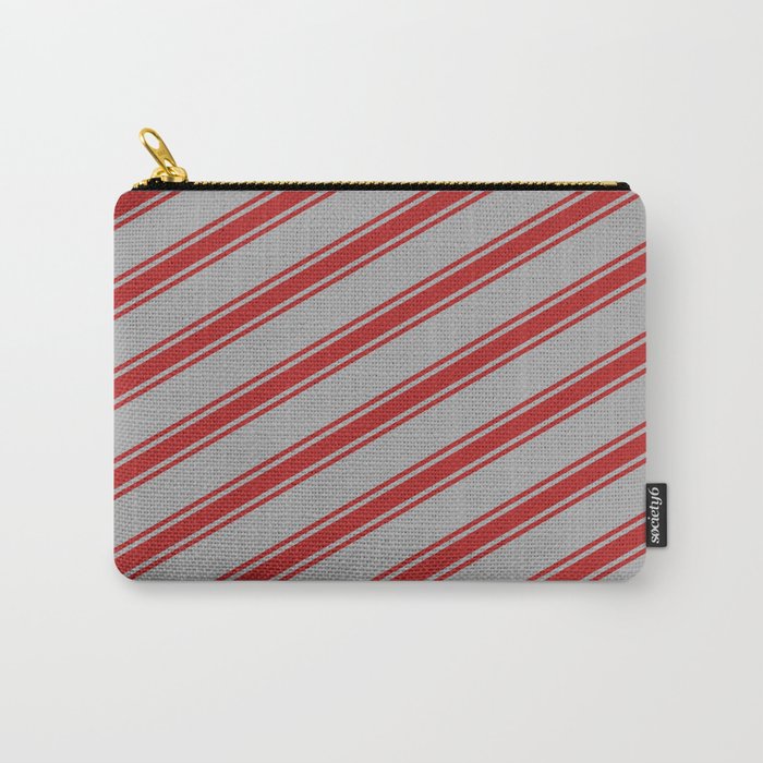 Dark Gray & Red Colored Lined/Striped Pattern Carry-All Pouch