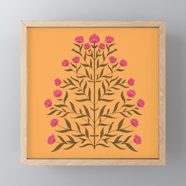Indian Floral Motif Pattern - Pink & Saffron Framed Mini Art Print