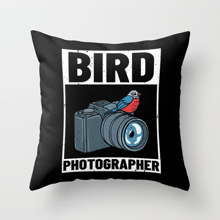Bird Photography Lens Camera Photographer Throw Pillow