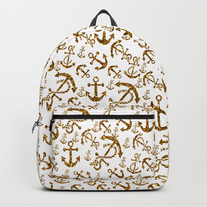 Elegant white gold faux glitter nautical anchor pattern Backpack