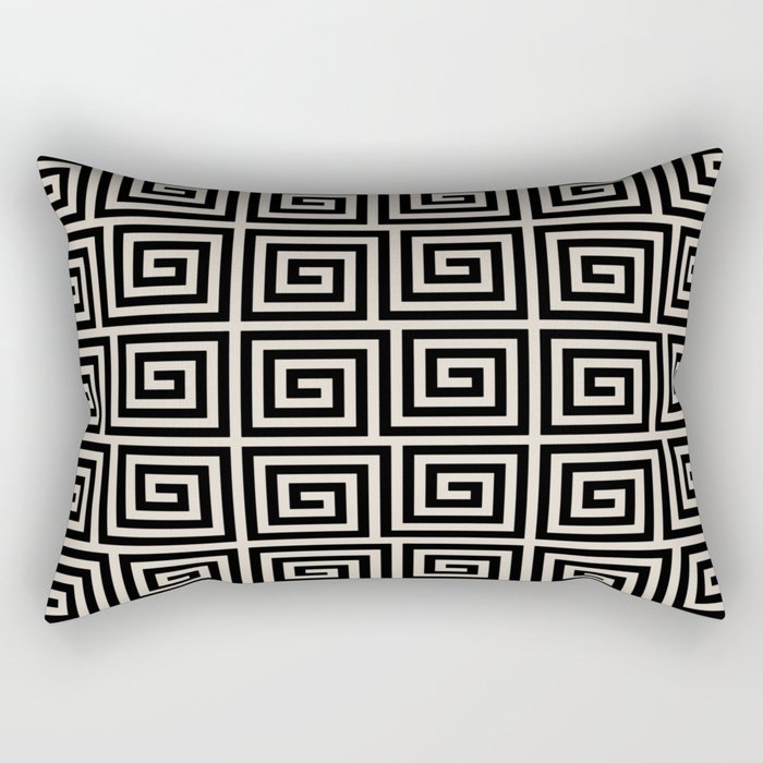 Greek Key Pattern Black and Linen White Rectangular Pillow