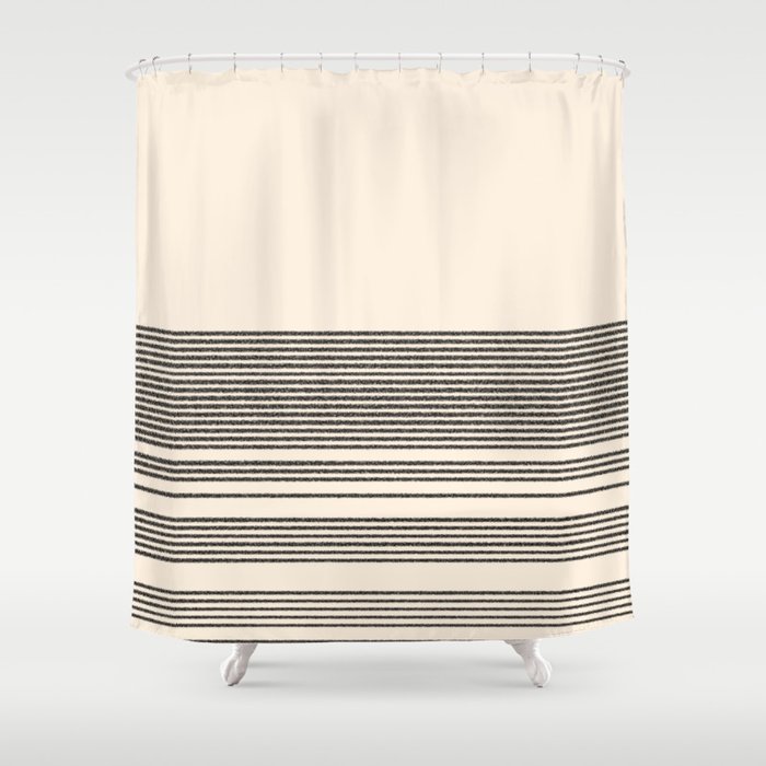 Organic Stripes Minimalist Textured, Cream Black And White Shower Curtain