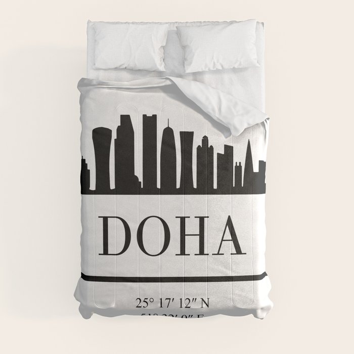 DOHA QATAR BLACK SILHOUETTE SKYLINE ART Comforter by deificus Art