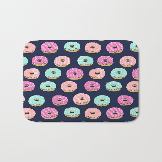 Donuts pattern pink doughnut cute food print by andrea lauren Bath Mat