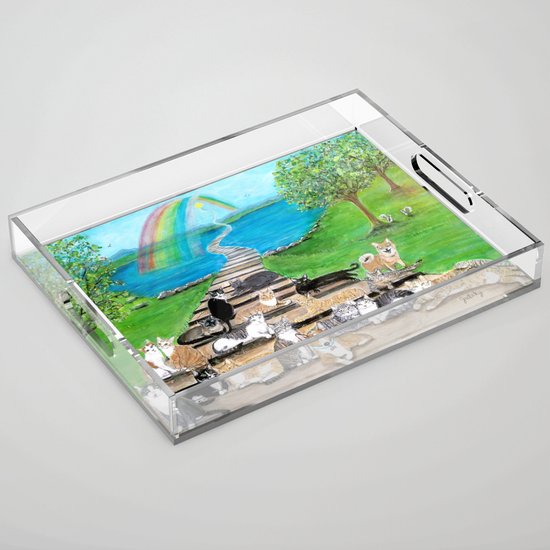 Rainbow Bridge Cats And Dogs Acrylic Tray By Paintingsbygretzky