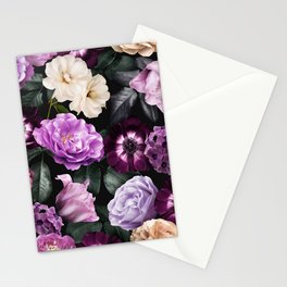Midnight Garden - Vintage Flowers. Purple Roses, Anemone and Ranunculus. Stationery Card