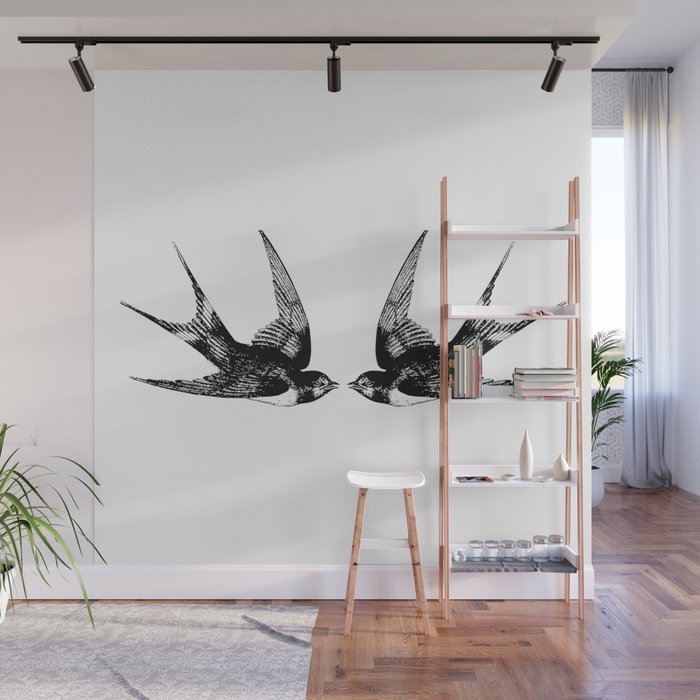 Double Swallow Illustration Wall Mural