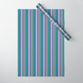 [ Thumbnail: Dark Cyan, Grey, and Violet Colored Stripes/Lines Pattern Wrapping Paper ]