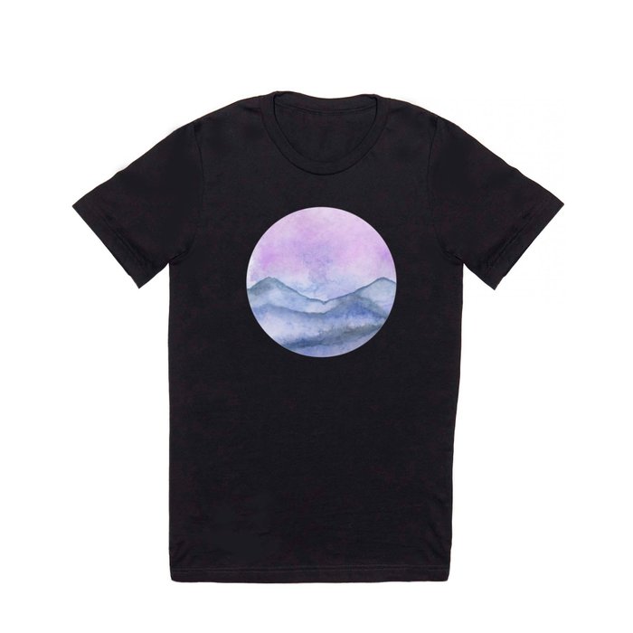 Purple Mountain Scape With Watercolor T Shirt