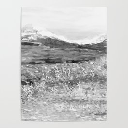Glen Alps Walk, Grey Scale, Oil Pastel Drawing Poster