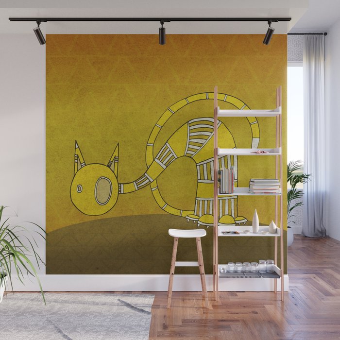 Yellow Curious Cat Iii Wall Mural By Paivihintsanen Society6