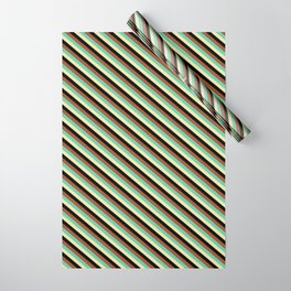 [ Thumbnail: Pale Goldenrod, Black, Sienna & Aquamarine Colored Lines/Stripes Pattern Wrapping Paper ]