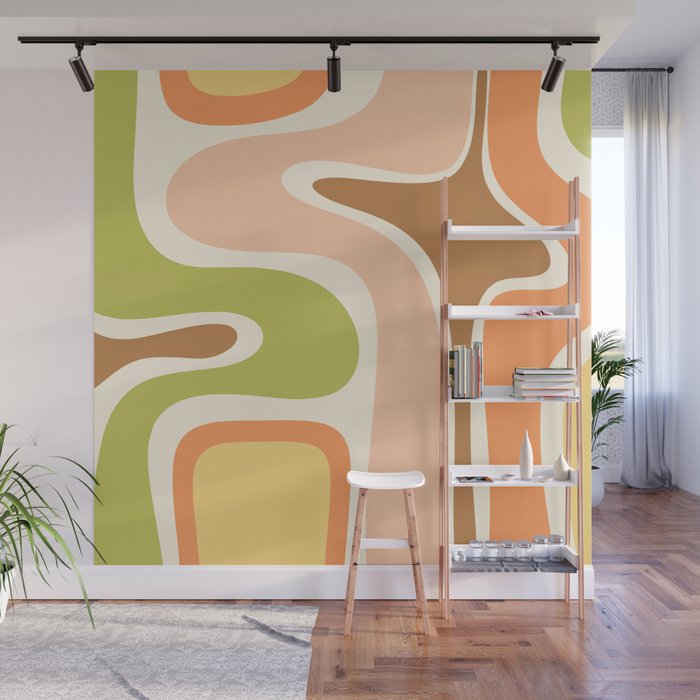 Copacetic Retro Abstract in Light Pastel Green Yellow Orange Brown Blush Cream Wall Mural