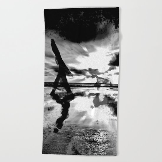 A walk with the dog - black version Beach Towel