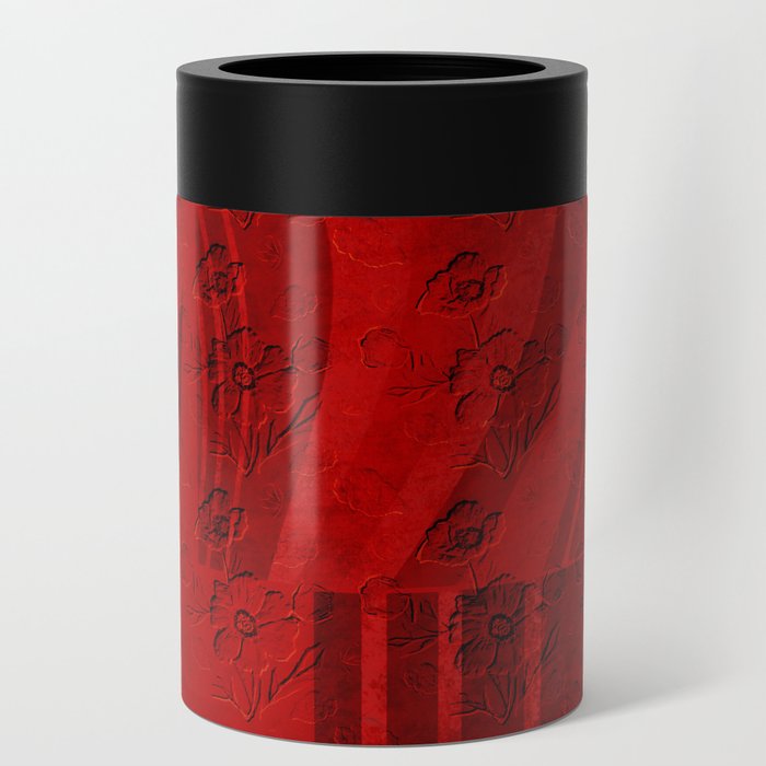 Embossed Poppies Abstract in Red and Black Can Cooler