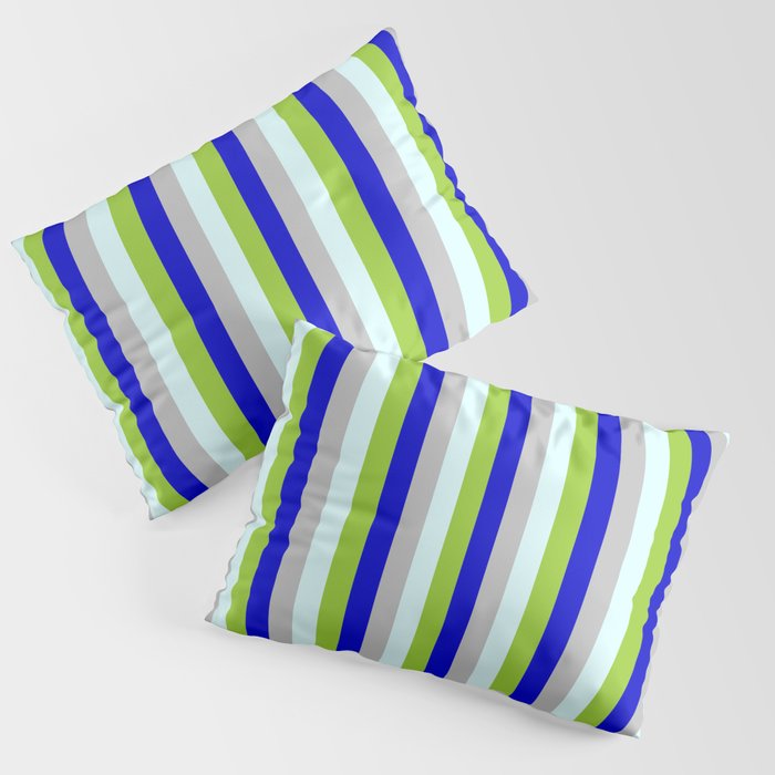Blue, Green, Light Cyan, and Grey Colored Pattern of Stripes Pillow Sham