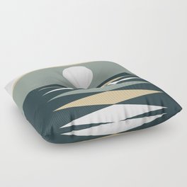 Abstract Geometric Sunrise 1 in Green Tan Shades Floor Pillow