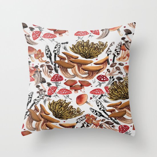 Autumnal Fungi Throw Pillow