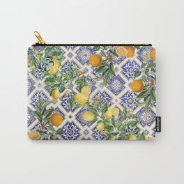 Sicilian Citrus, Mediterranean tiles & vintage lemons & orange fruit pattern Carry-All Pouch