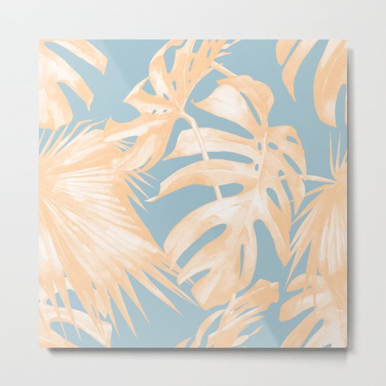 Tropical Leaves Citrus on Ocean Blue Metal Print