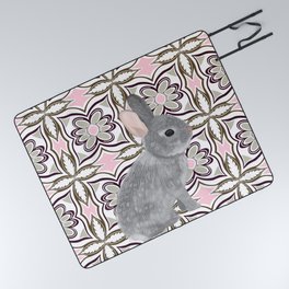 Cute bunny on pink pattern Picnic Blanket